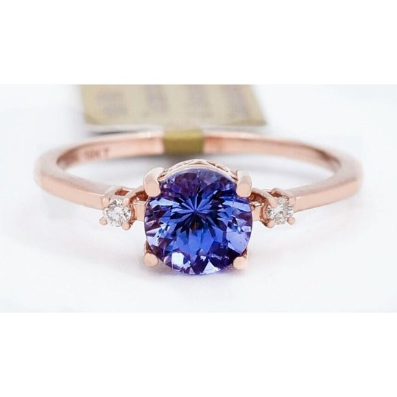 AAA Tanzanite 0.87 Cts & Genuine Diamonds Ring 10K Rose Gold